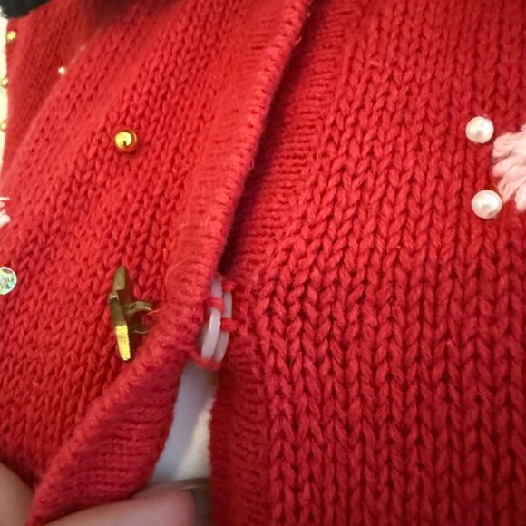 VINTAGE Red Snowman Christmas Sweater Vest | PL | Faux Fur Collar - Picture 9 of 13